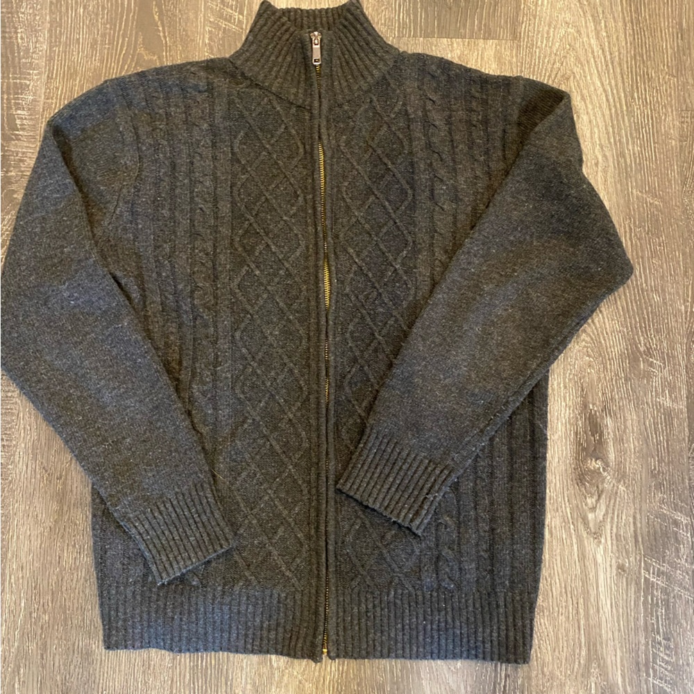 Grey Cableknit Zipper Sweater
